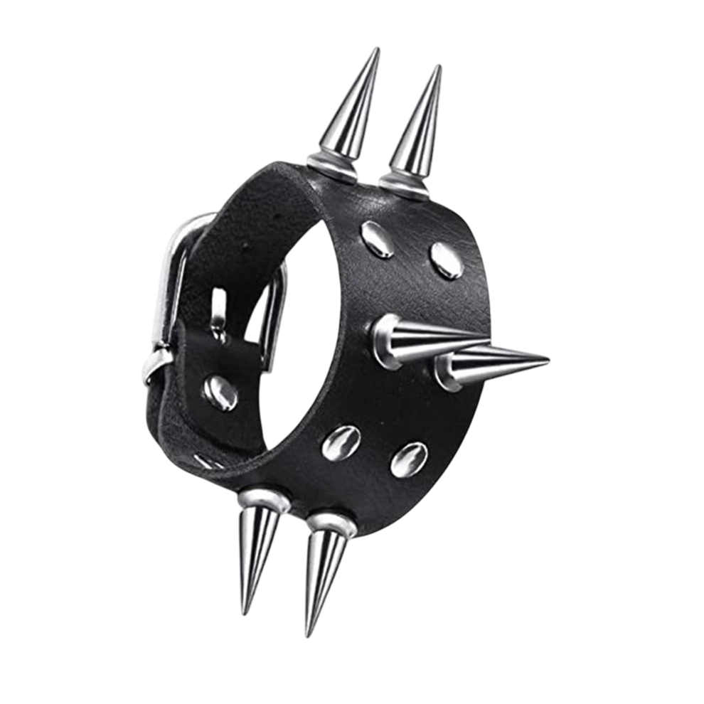 Anarchy Spike Black Leather Cuff Bracelet