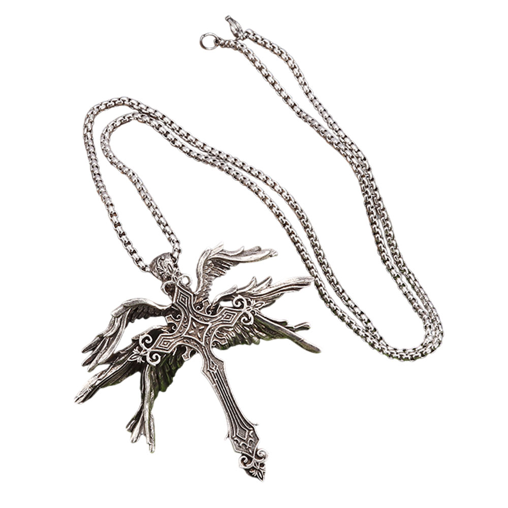 Seraphic Ascent Winged Cross Pendant Necklace