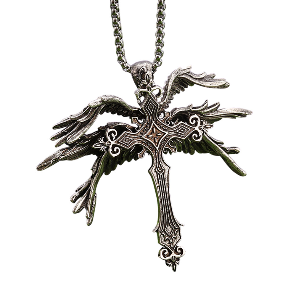 Seraphic Ascent Winged Cross Pendant Necklace - 2
