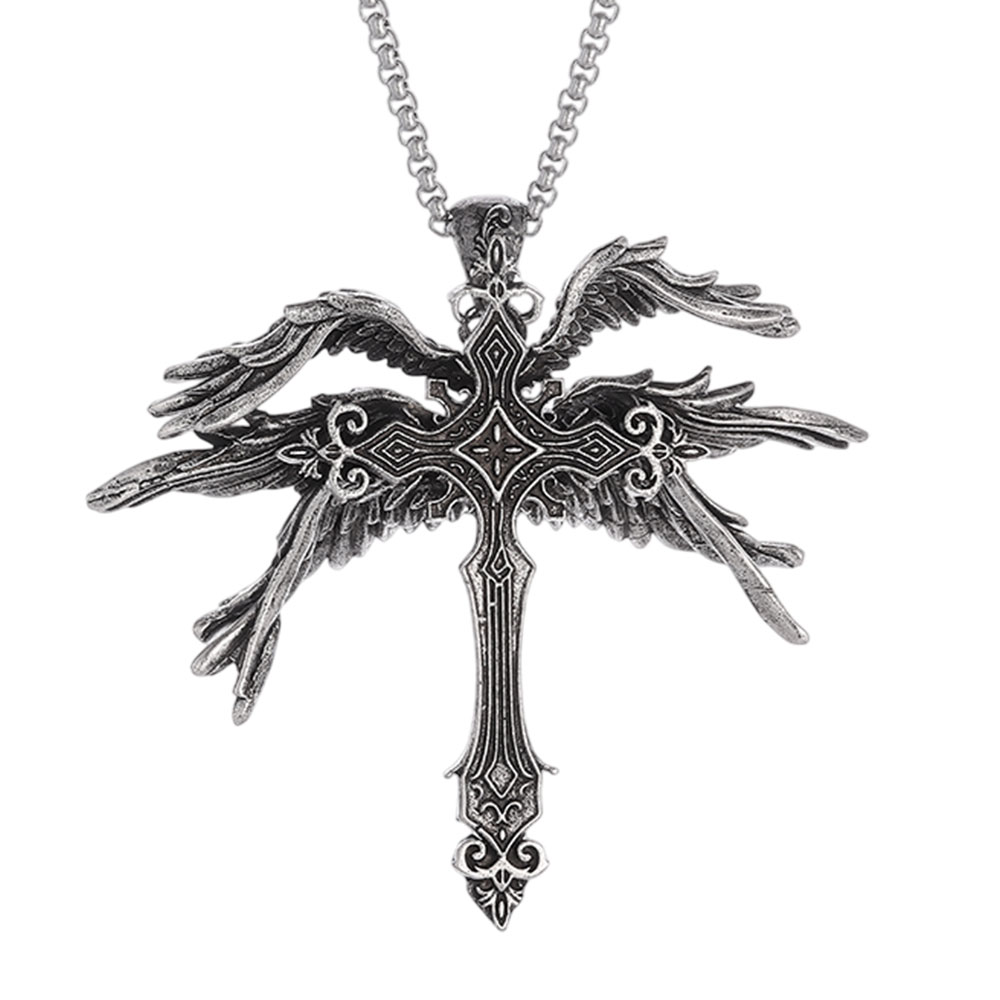 Seraphic Ascent Winged Cross Pendant Necklace - 3