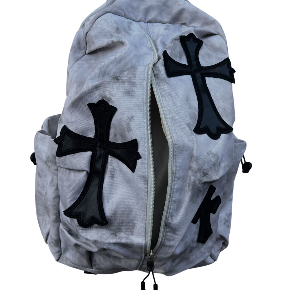 Acid Wash Chrome Cross Gothic Utility Backpack - 2