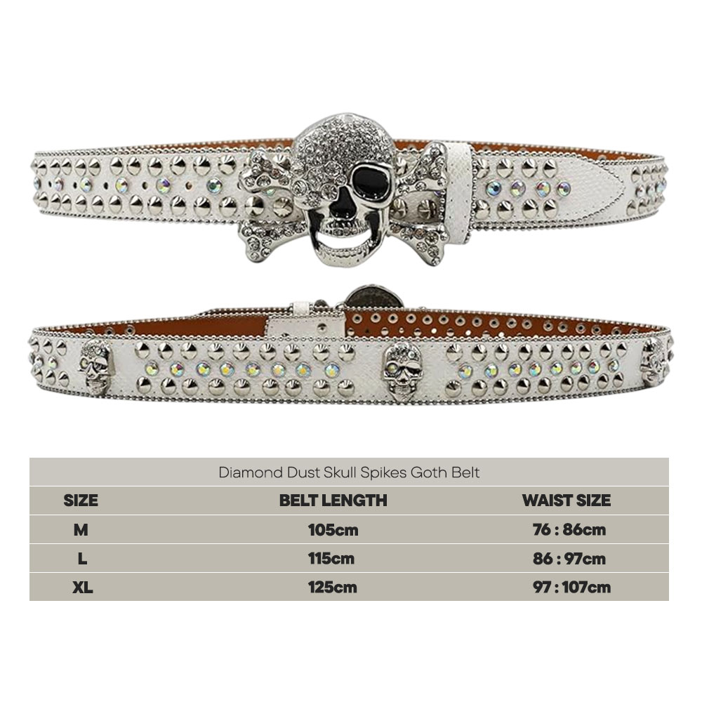 White Rhinestone Skull & Crossbones Studded Belt - 4