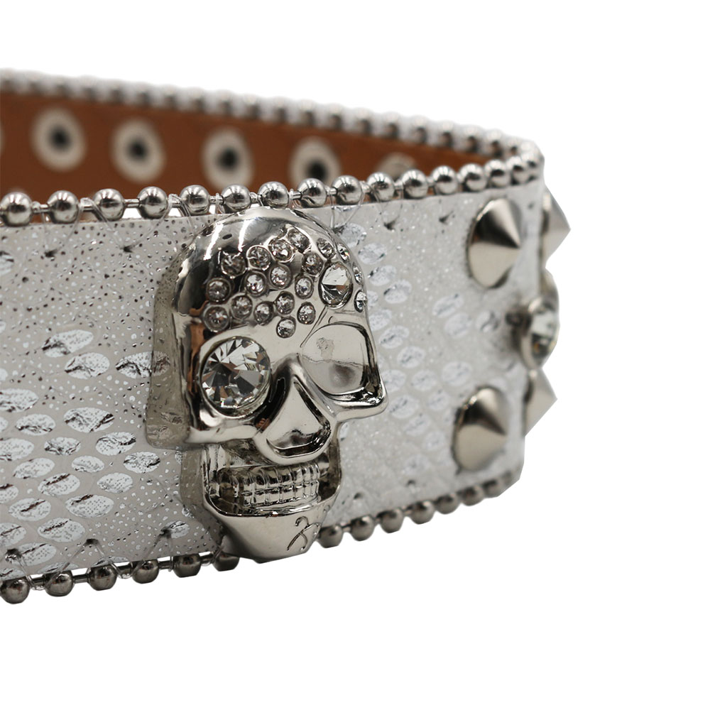 White Rhinestone Skull & Crossbones Studded Belt - 2