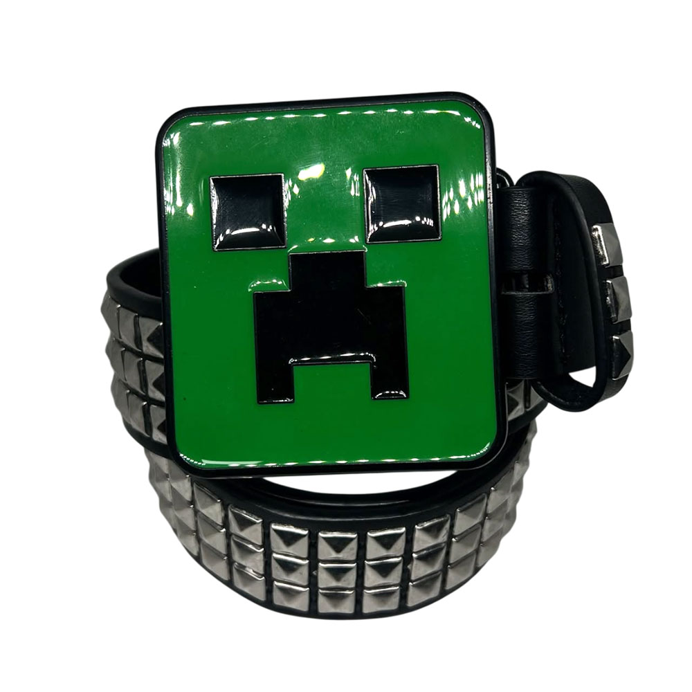 Minecraft Creeper Face Green Buckle Studded Belt