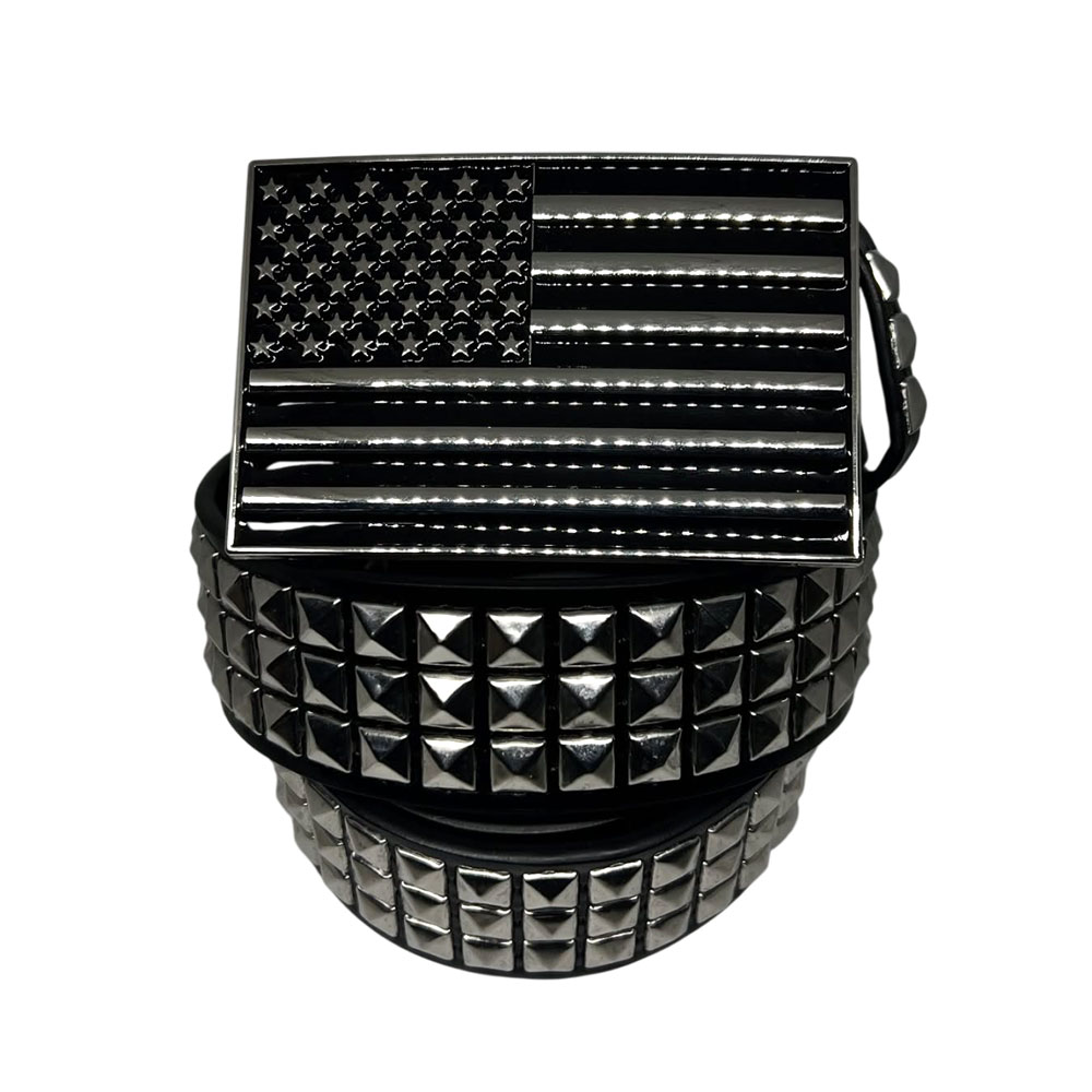 Monochromatic American Flag Buckle Studded Belt