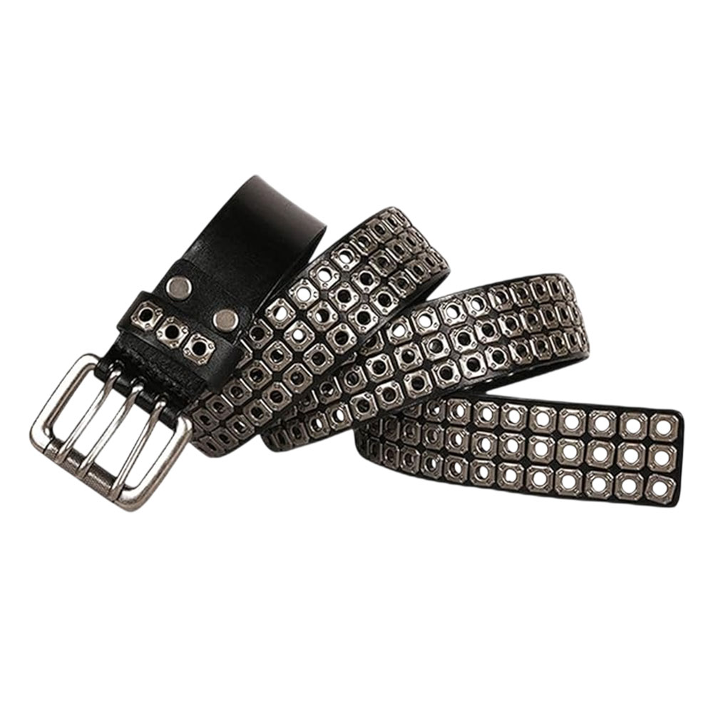 Triple Row Grommet Double Prong Belt