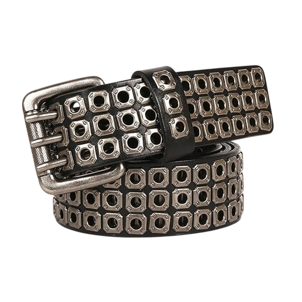 Triple Row Grommet Double Prong Belt