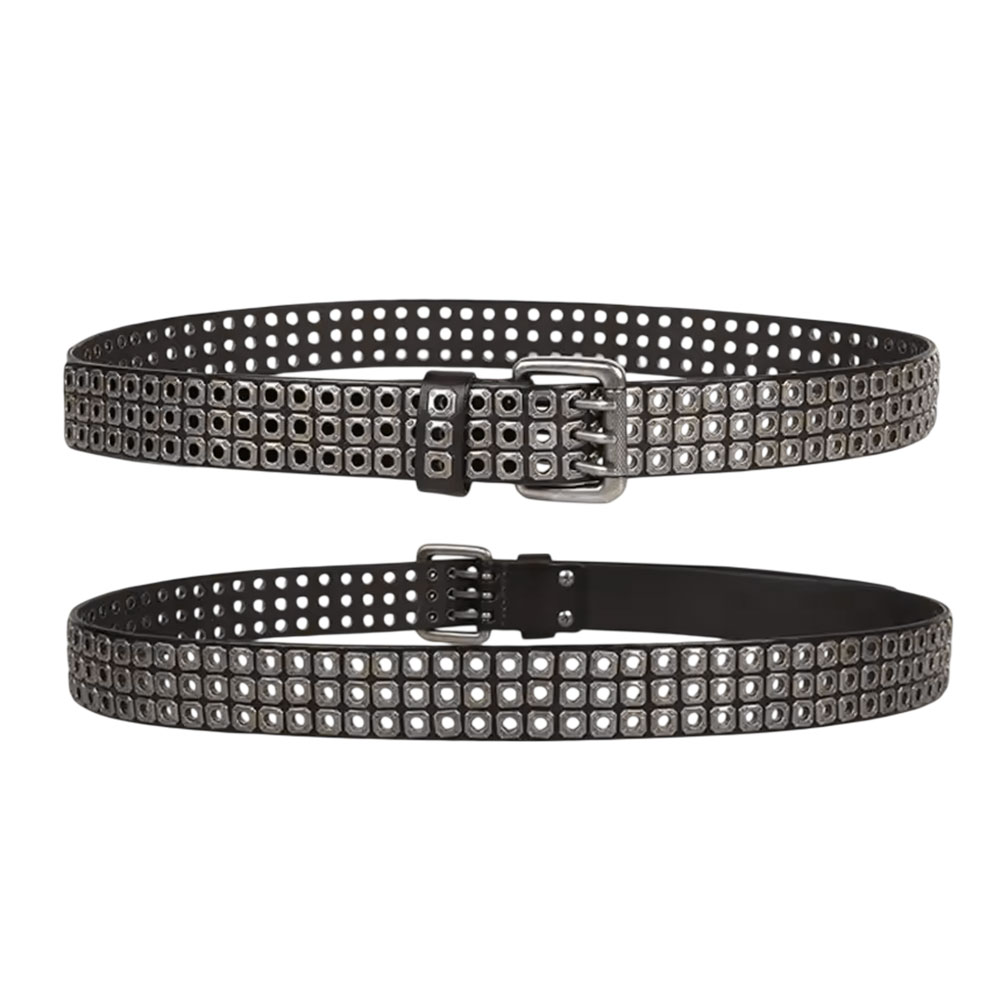 Triple Row Grommet Double Prong Belt