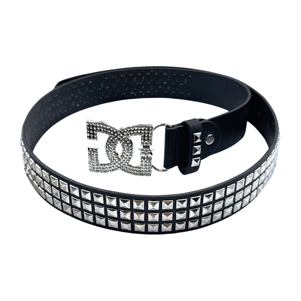 DC Rhinestone Monogram Pyramid Studded Belt