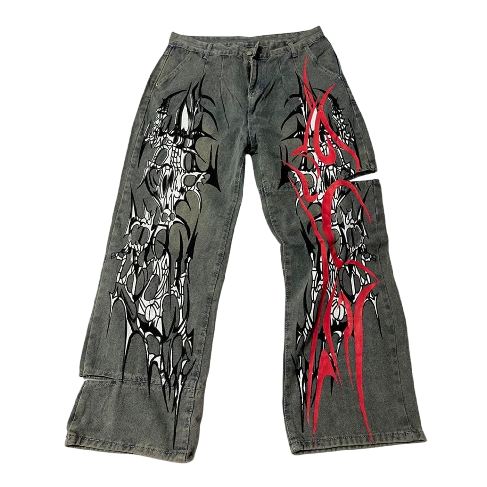 Cyber Tribal Graphic Wide-Leg Jeans