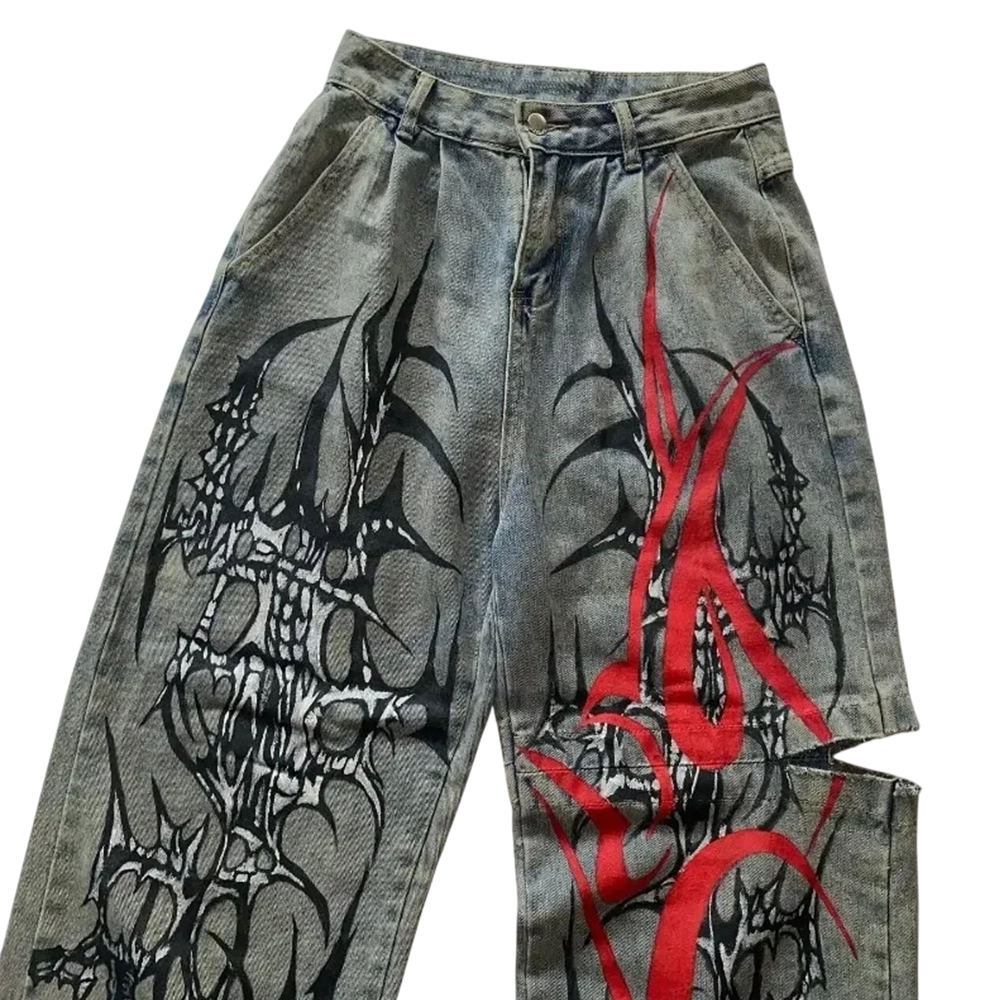 Cyber Tribal Graphic Wide-Leg Jeans