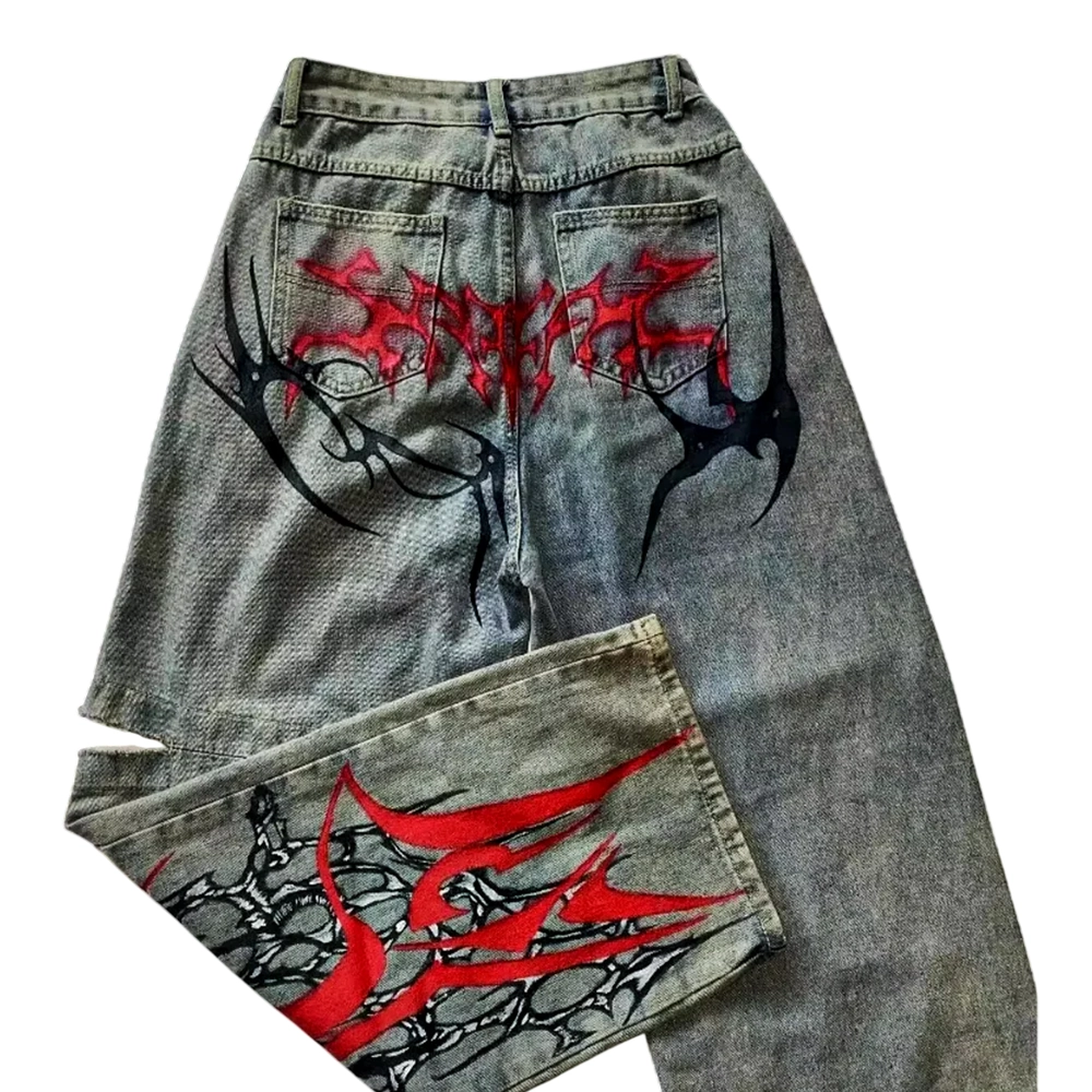 Cyber Tribal Graphic Wide-Leg Jeans