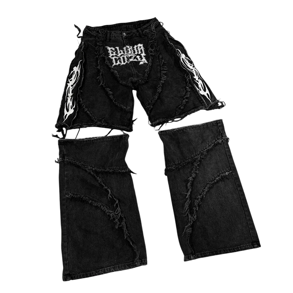 Elixir Cozy Black Distressed Tribal Sigil Zipper Splicing