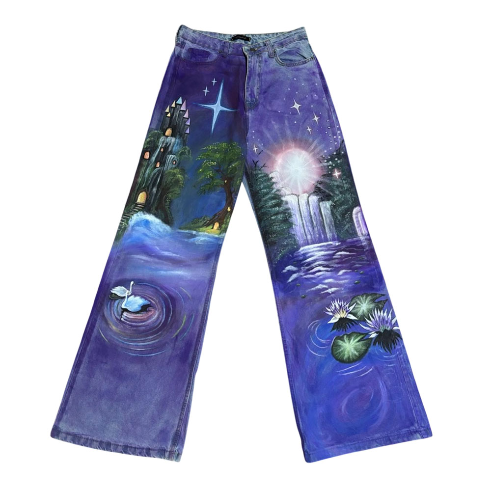 Dreamcore Fantasy Hand-Painted Custom Baggy Jeans