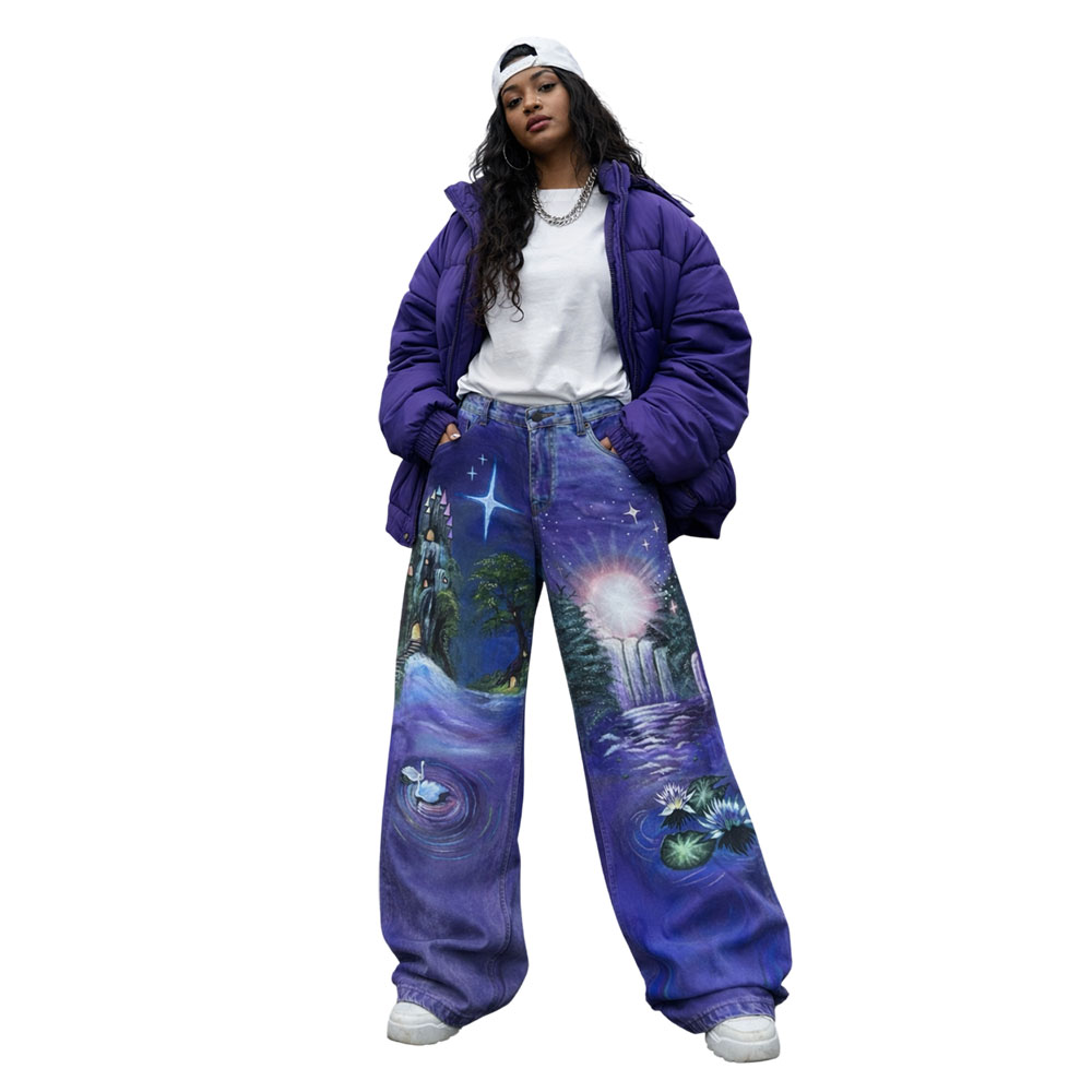 Dreamcore Fantasy Hand-Painted Custom Baggy Jeans