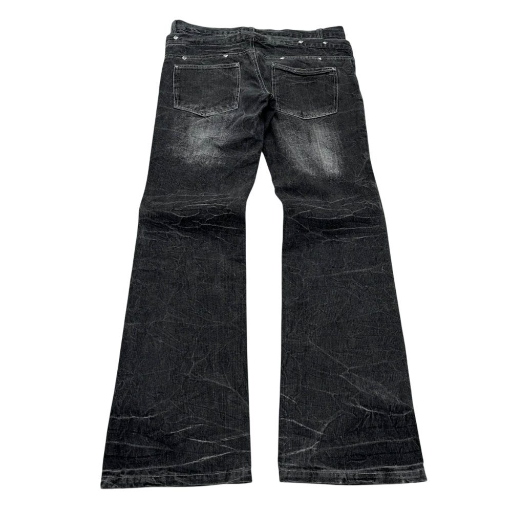 Gothic Lace-Up Studded Distressed Flare Jeans