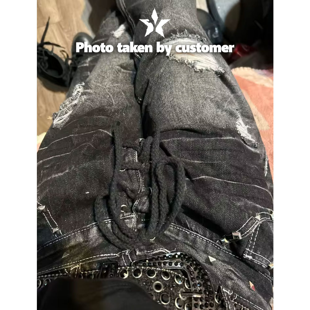 Gothic Lace-Up Studded Distressed Flare Jeans