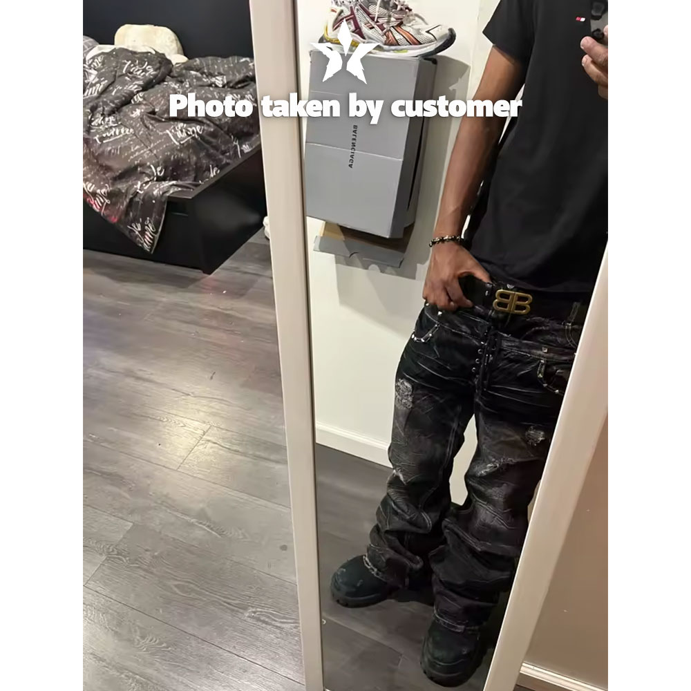 Gothic Lace-Up Studded Distressed Flare Jeans