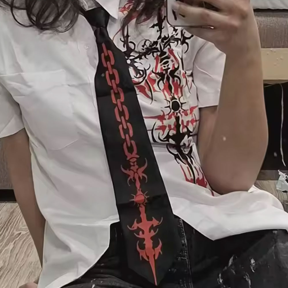 Tribal Sigil Graphic Button-Up Shirt with Tie