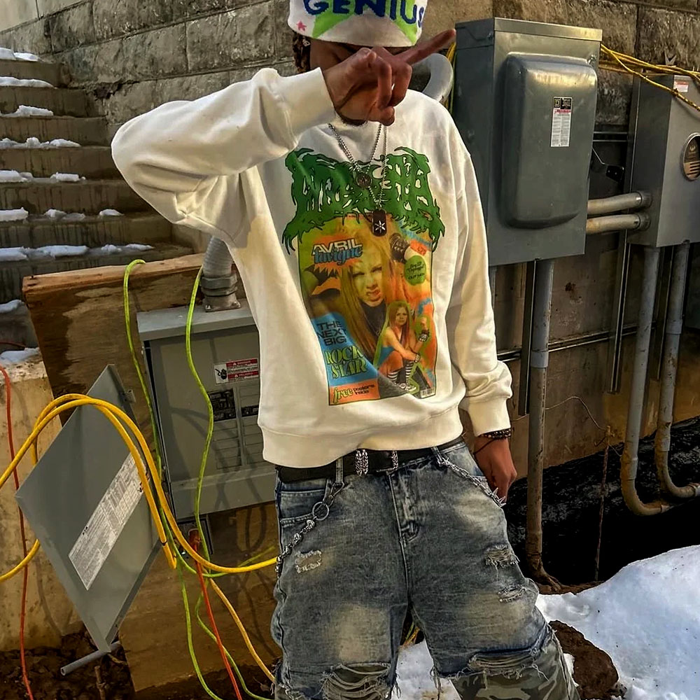 Rockstar Logo Star Graphic Crewneck Sweatshirt