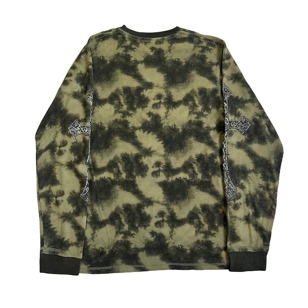 Gothic Skull & Ornate Cross Acid Wash Long Sleeve